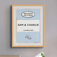 personalised wedding gifts | Custom Name Print | Anniversary gift art print in Blue - unframed wall art