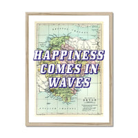Devon: Happiness Comes in Waves (Devon Map) Vintage Map Art - Framed - Beach House Art