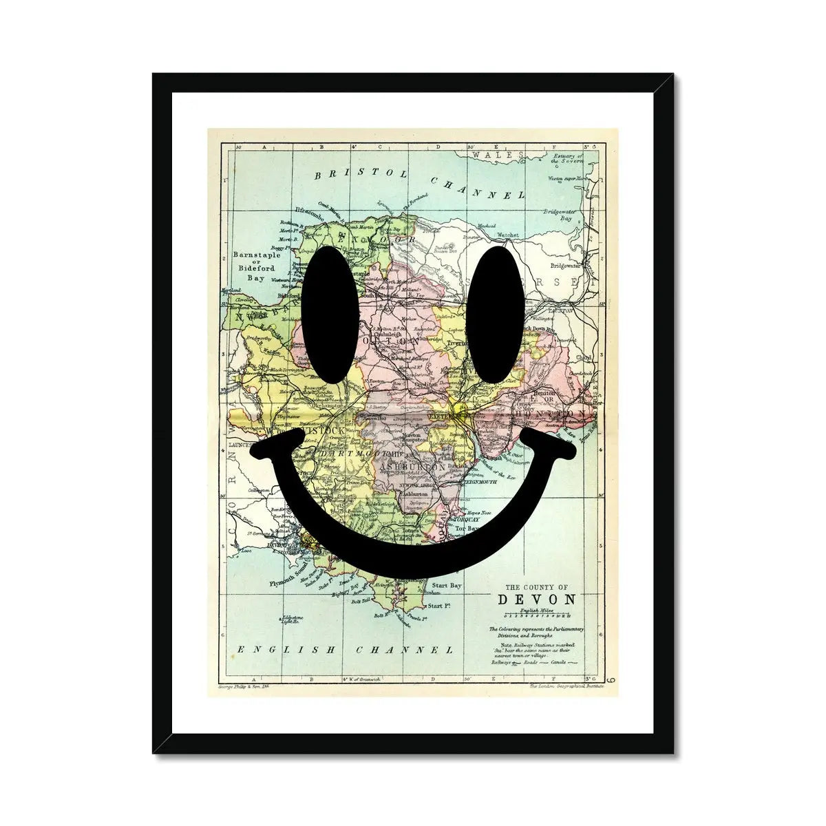 Devon Makes Me Happy (Devon Map) Vintage Map Art - Framed - Beach House Art