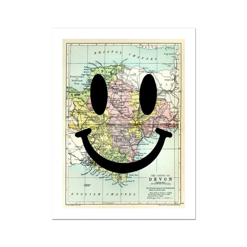 Devon Makes Me Happy (Devon Map) Vintage Map Art - Unframed - Beach House Art