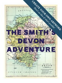 Custom map print Devon | Personalised Map Print | Map Prints with custom navy wording - Framed wall art