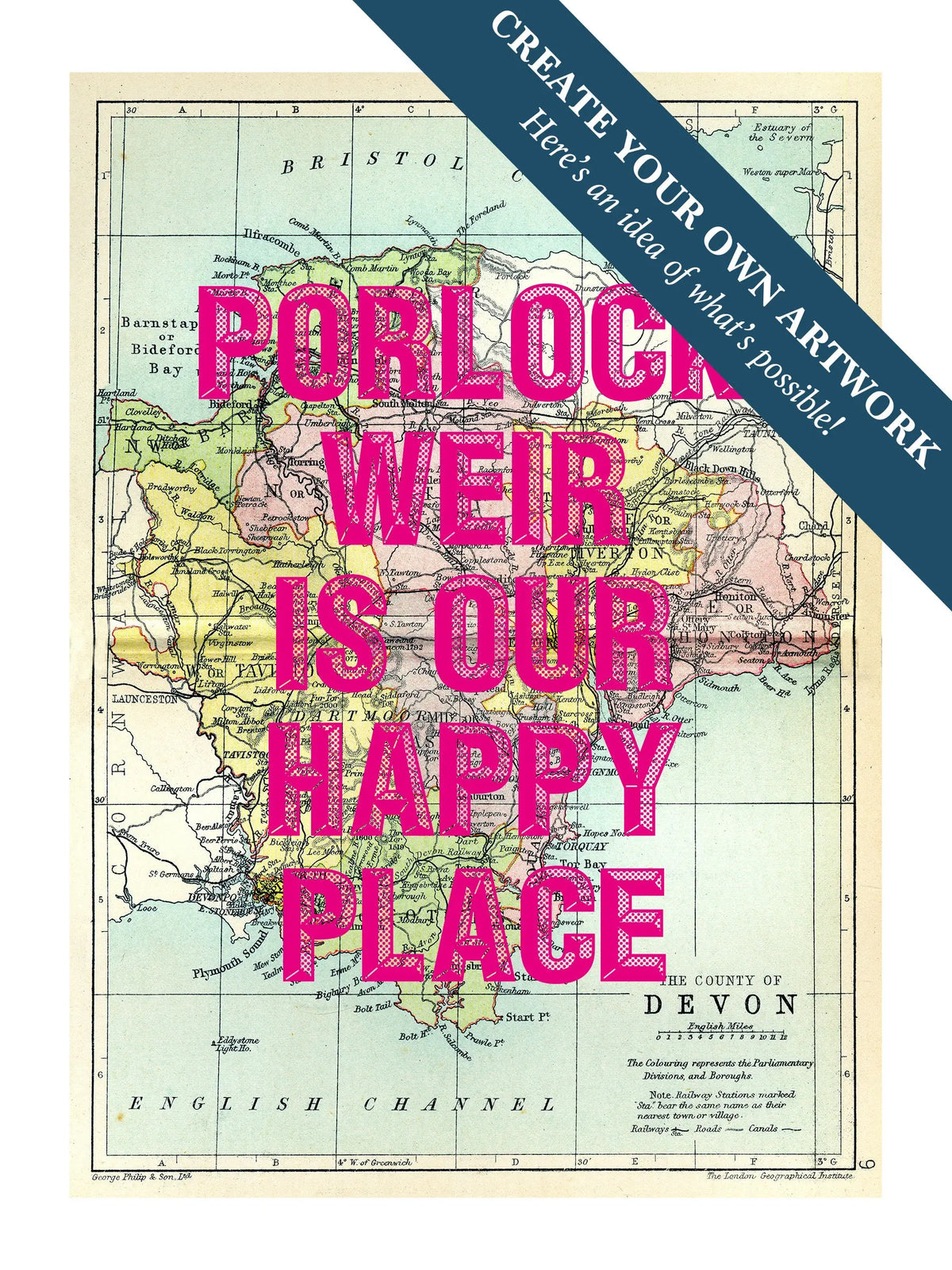Map print of Devon | Personalised Map Print | Map Print with custom wording - Unframed wall art