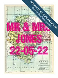 Map print of Devon | Personalised Map Print | Map Print with custom wording - Unframed wall art