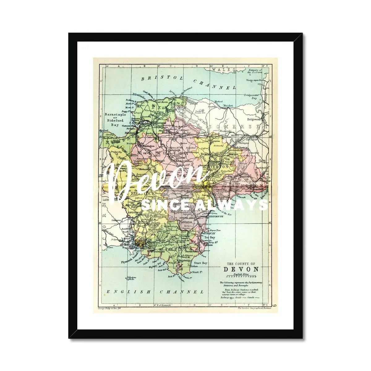 Devon Since Always (Devon Map) Vintage Map Art - Framed - Beach House Art