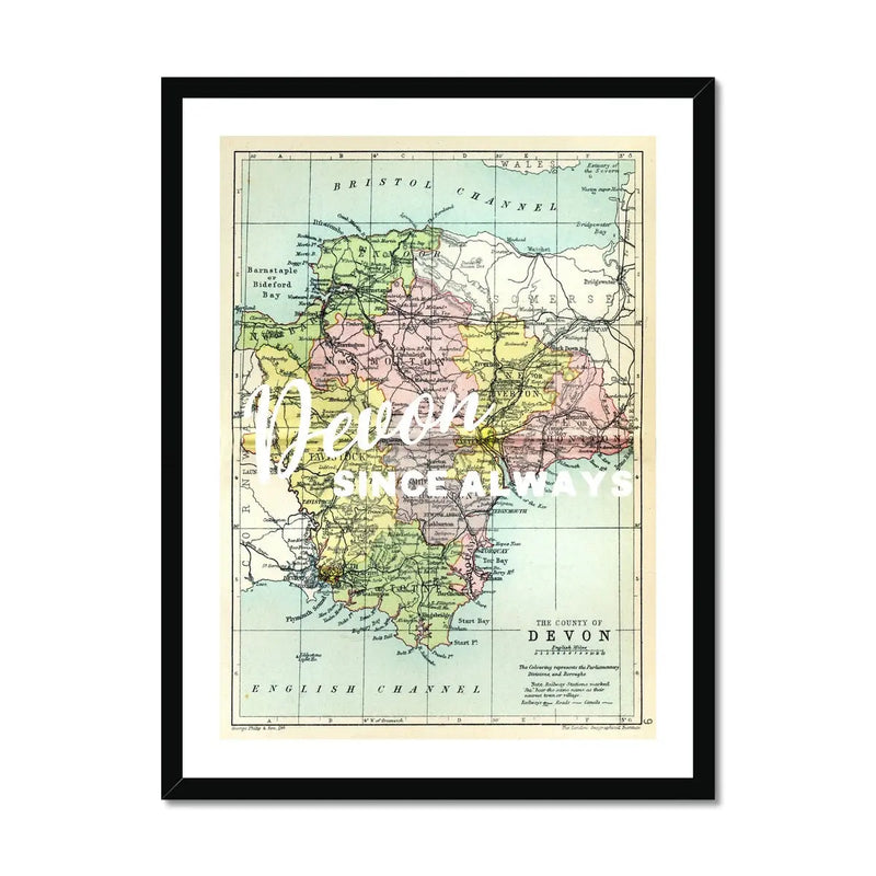 Devon Since Always (Devon Map) Vintage Map Art - Framed - Beach House Art