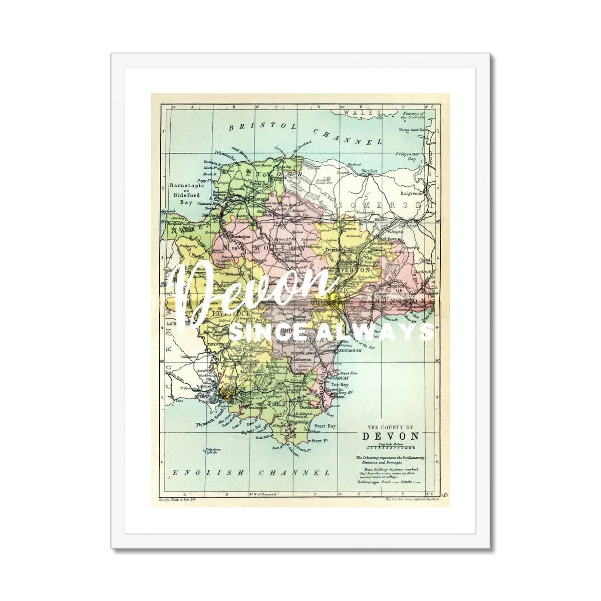 Devon Since Always (Devon Map) Vintage Map Art - Framed - Beach House Art
