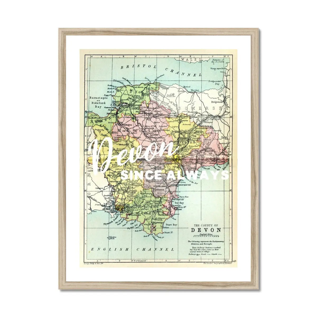 Devon Since Always (Devon Map) Vintage Map Art - Framed - Beach House Art