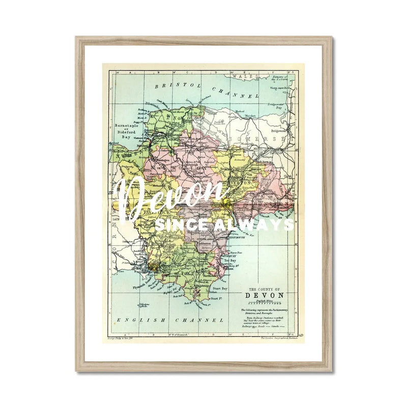 Devon Since Always (Devon Map) Vintage Map Art - Framed - Beach House Art