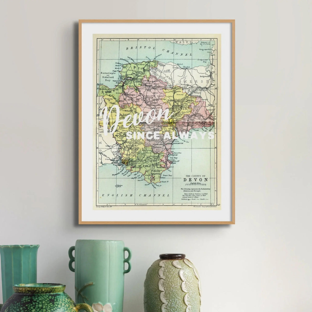 Devon Since Always (Devon Map) Vintage Map Art - Framed - Beach House Art
