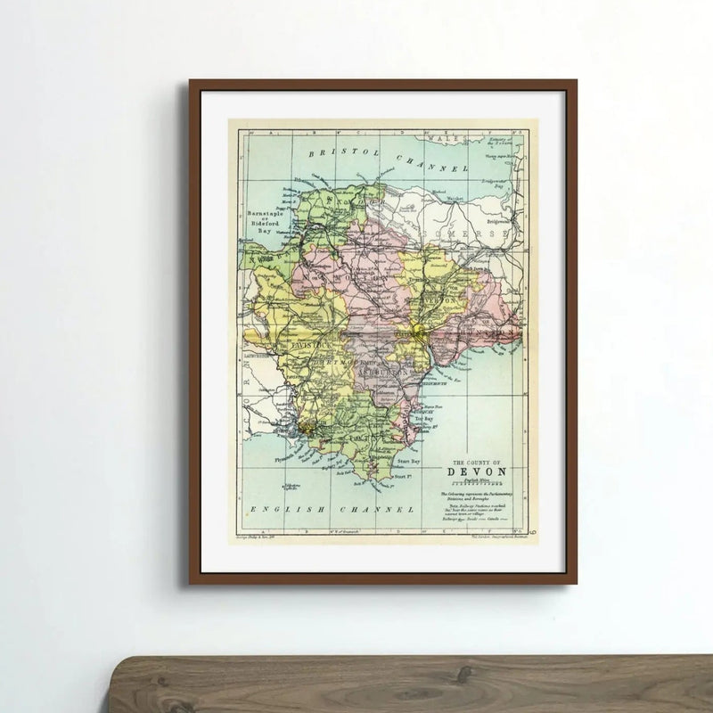 Devon Vintage Map (Devon Map) - Framed - Beach House Art