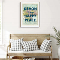 Devon is my Happy Place (Devon Map) Vintage Map Art - Framed - Beach House Art