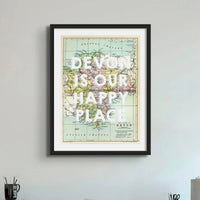 Devon is our Happy Place (Devon Map) Vintage Map Art - Unframed - Beach House Art
