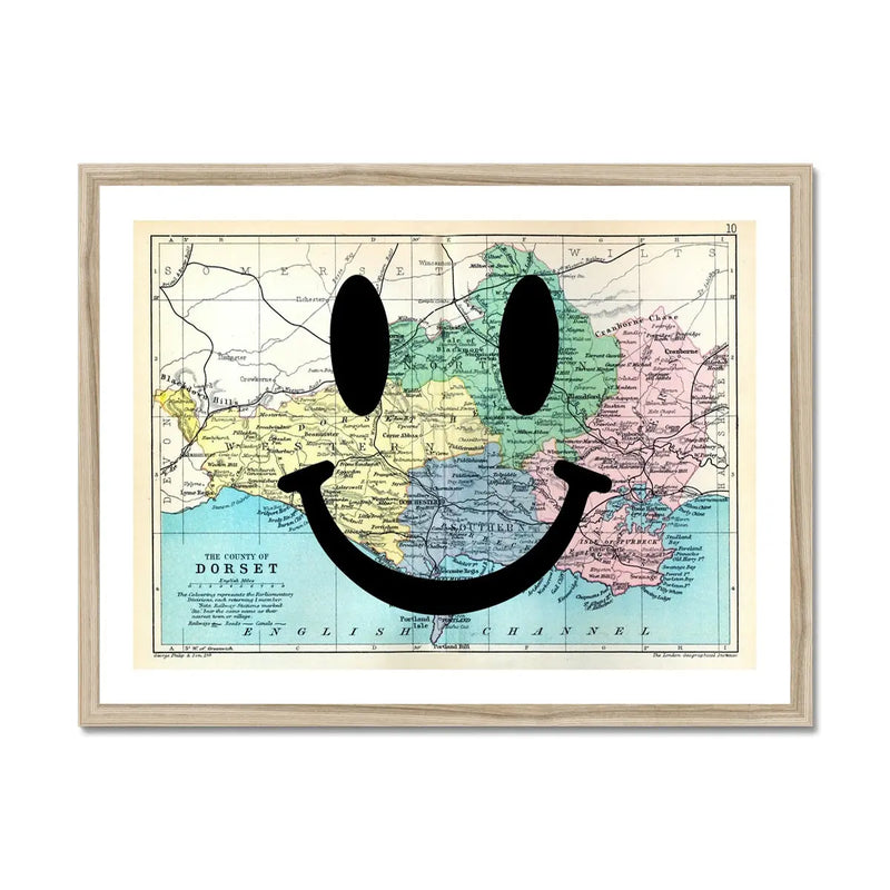 Dorset Makes Me Happy (Dorset Map) Vintage Map Art - Framed - Beach House Art