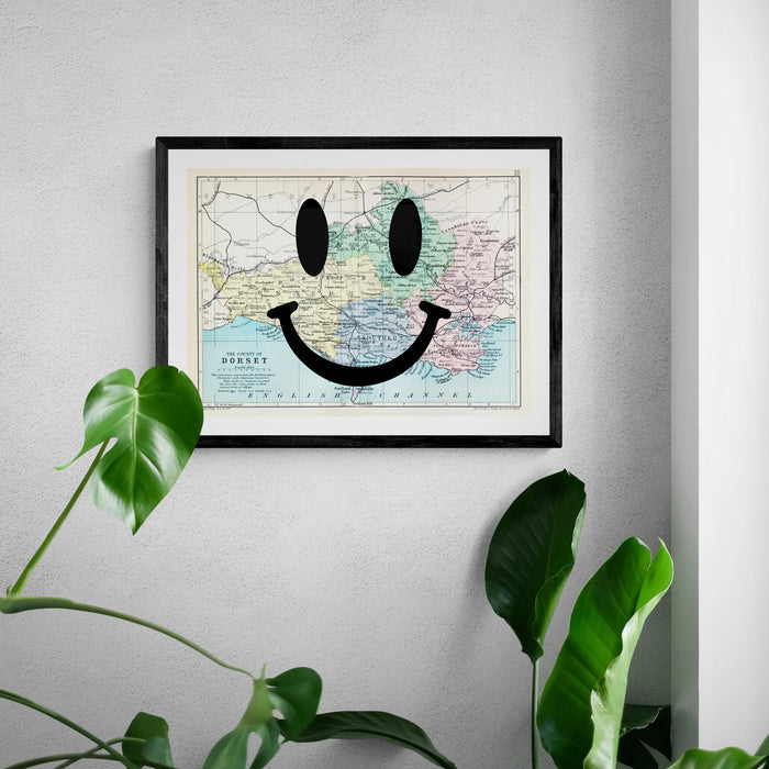 Dorset Makes Me Happy (Dorset Map) Vintage Map Art - Framed - Beach House Art