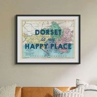 Dorset is my Happy Place (Dorset Map) Vintage Map Art - Framed - Beach House Art