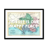 Dorset is our Happy Place (Dorset Map) Vintage Map Art - Framed - Beach House Art