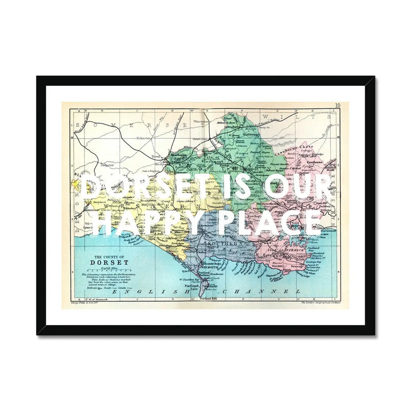 Dorset is our Happy Place (Dorset Map) Vintage Map Art - Framed - Beach House Art