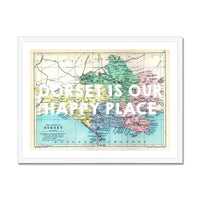 Dorset is our Happy Place (Dorset Map) Vintage Map Art - Framed - Beach House Art