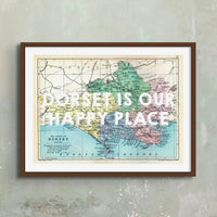 Dorset is our Happy Place (Dorset Map) Vintage Map Art - Framed - Beach House Art