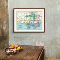 Dorset is our Happy Place (Dorset Map) Vintage Map Art - Framed - Beach House Art