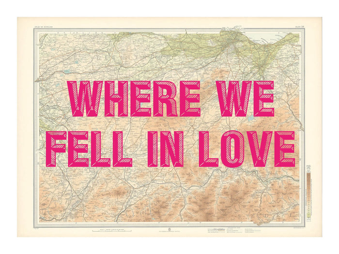 Edinburgh Personalised Map Print | Map Print of Edinburgh | Pink Vintage Font - Custom Framed Map Wall Art