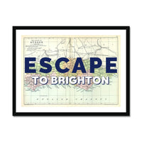 Escape to Brighton (Sussex Map) Vintage Map Art - Framed - Beach House Art
