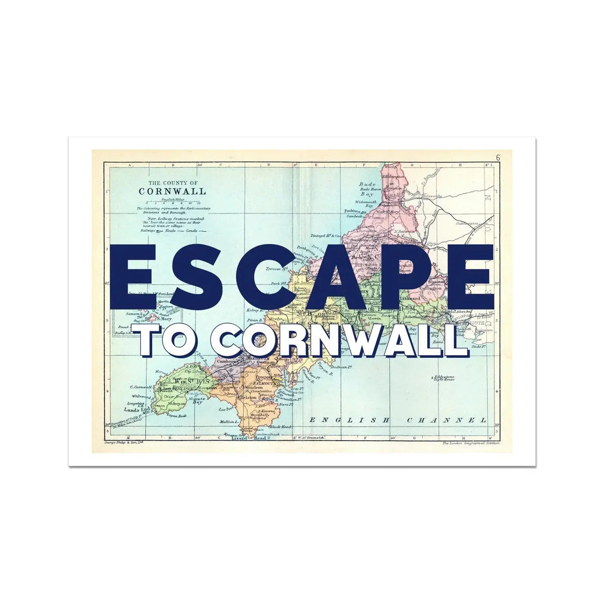 Escape to Cornwall Map Print (Cornwall Map) - Unframed Art Print