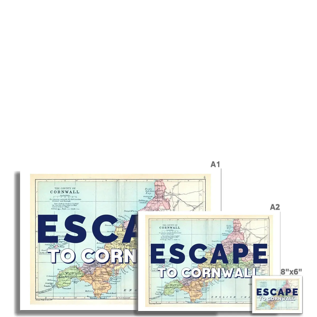 Escape to Cornwall Map Print (Cornwall Map) - Unframed Art Print