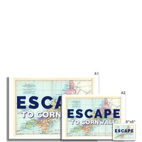 Escape to Cornwall Map Print (Cornwall Map) - Unframed Art Print