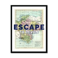 Escape to Devon (Devon Map) Vintage Map Art - Framed - Beach House Art