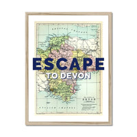Escape to Devon (Devon Map) Vintage Map Art - Framed - Beach House Art