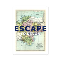 Escape to Devon (Devon Map) Vintage Map Art - Unframed - Beach House Art
