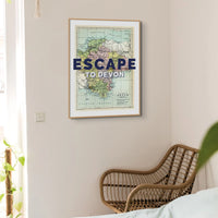 Escape to Devon (Devon Map) Vintage Map Art - Framed - Beach House Art