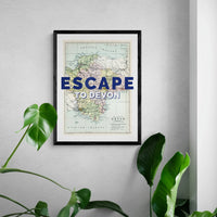 Escape to Devon (Devon Map) Vintage Map Art - Framed - Beach House Art