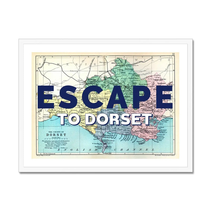 Escape to Dorset (Dorset Map) Vintage Map Art - Framed - Beach House Art
