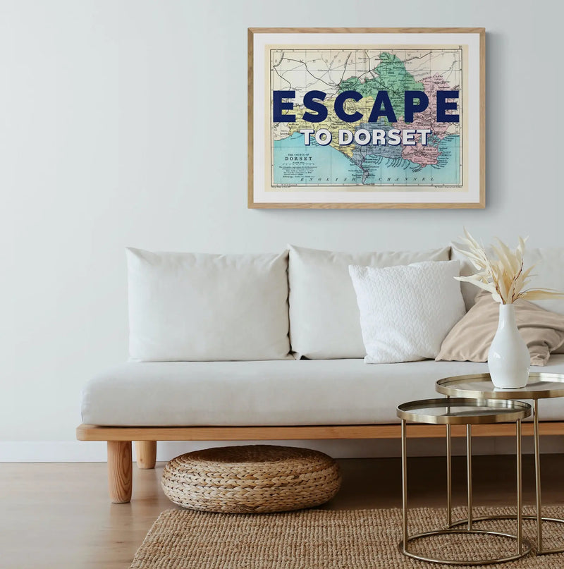 Escape to Dorset (Dorset Map) Vintage Map Art - Framed - Beach House Art