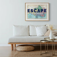 Escape to Dorset (Dorset Map) Vintage Map Art - Framed - Beach House Art