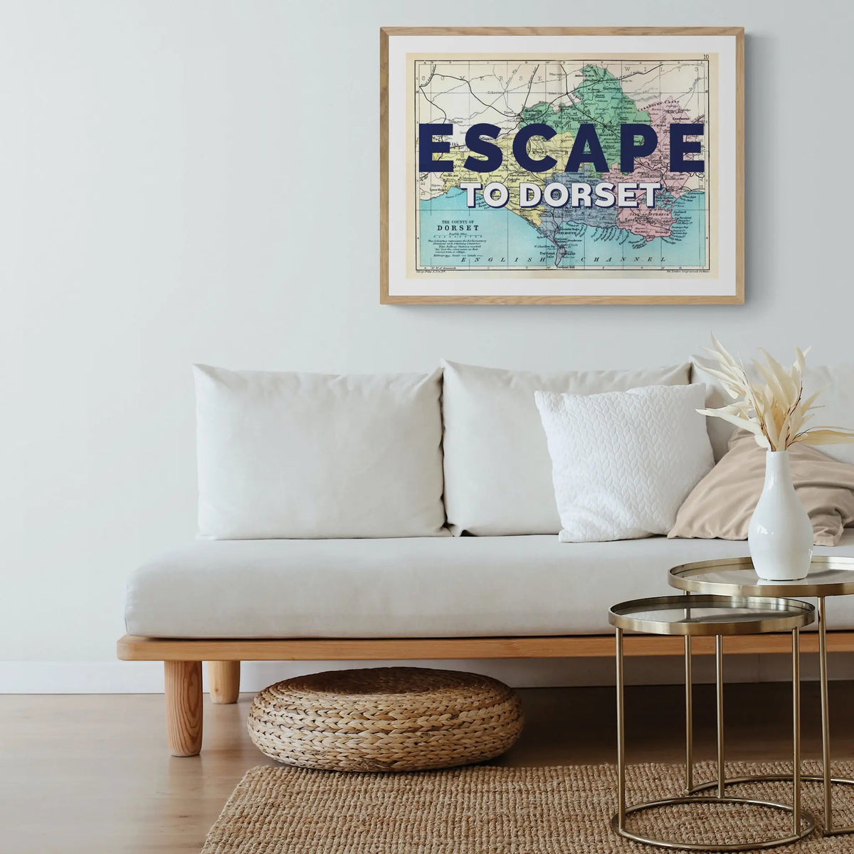 Escape to Dorset (Dorset Map) Vintage Map Art - Unframed - Beach House Art