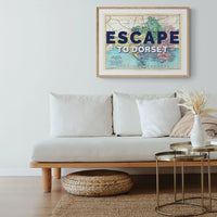 Escape to Dorset (Dorset Map) Vintage Map Art - Unframed - Beach House Art