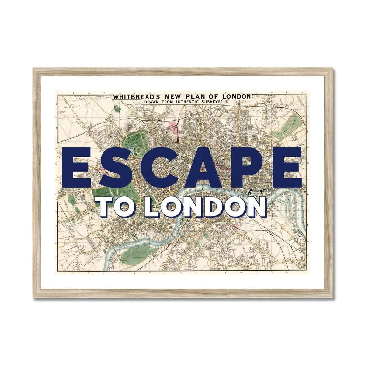 Escape to London (London Map) Vintage Map Art - Framed - Beach House Art