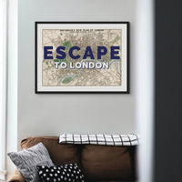 Escape to London (London Map) Vintage Map Art - Framed - Beach House Art