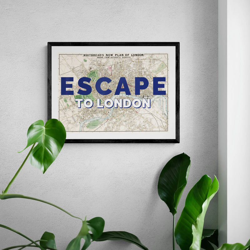 Escape to London (London Map) Vintage Map Art - Unframed - Beach House Art