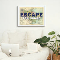 Escape to Margate (Kent Map) Vintage Map Art - Framed - Beach House Art
