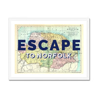 Escape to Norfolk (Norfolk Map) Vintage Map Art - Framed - Beach House Art