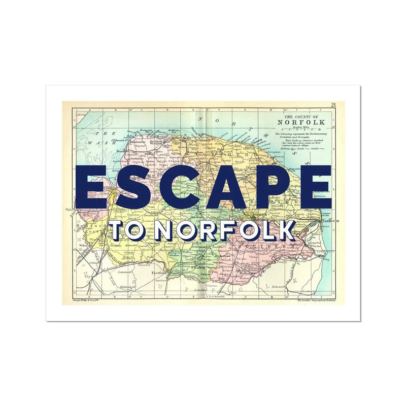 Escape to Norfolk (Norfolk Map) Vintage Map Art - Unframed - Beach House Art