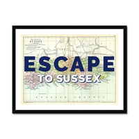 Escape to Sussex (Sussex Map) Vintage Map Art - Framed - Beach House Art