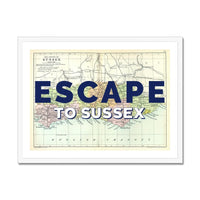 Escape to Sussex (Sussex Map) Vintage Map Art - Framed - Beach House Art