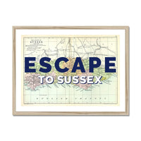 Escape to Sussex (Sussex Map) Vintage Map Art - Framed - Beach House Art