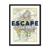 Escape to The Lakes (Lake District Map) Vintage Map Art - Framed - Beach House Art