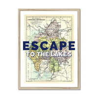Escape to The Lakes (Lake District Map) Vintage Map Art - Framed - Beach House Art